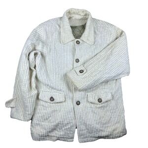 Men Women Cream Plush Cord Jacket Quilted Map Lining Button Front Outerwear Coat